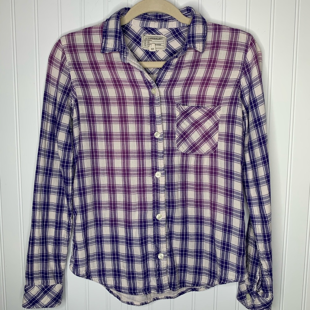 Current/Elliott pink purple plaid shirt size 0